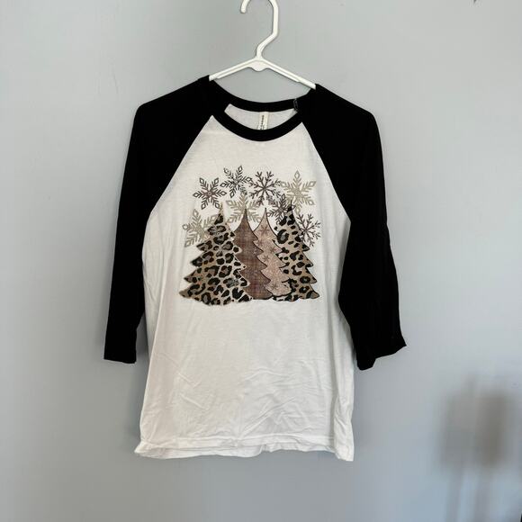 Bella Canvas Airlume Jersey Christmas Trees Top Ringer Tee Women's Size Medium - Picture 11 of 11